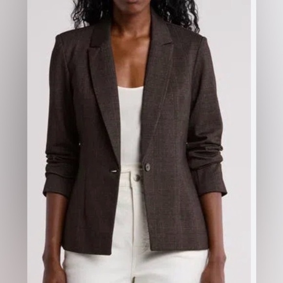 Nanette Lepore Jackets & Blazers - Nanette Lepore Plaid Window Pane Ponte Single-Button Lined Blazer in Brown (10)